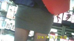 Nice shiny black pantyhose girl in mini skirt